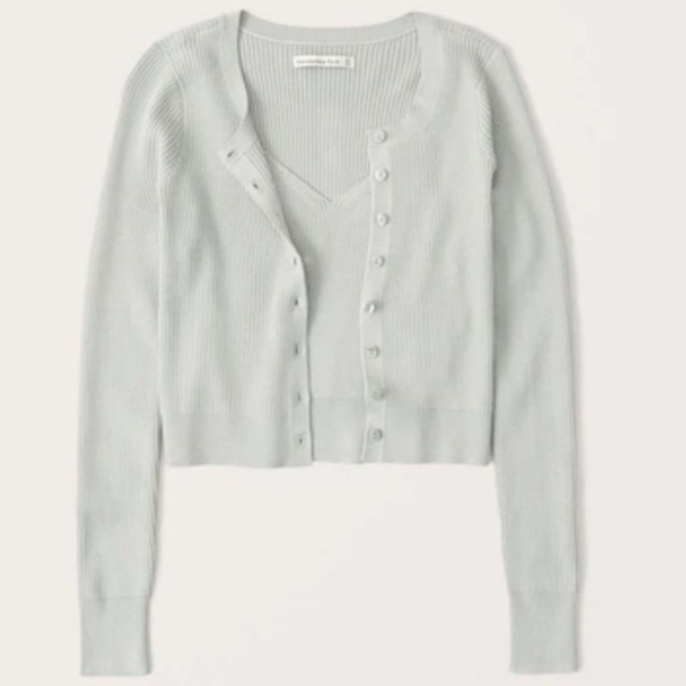 EUC Abercrombie Cardigan Sweater Tank Set M Blue/Gray